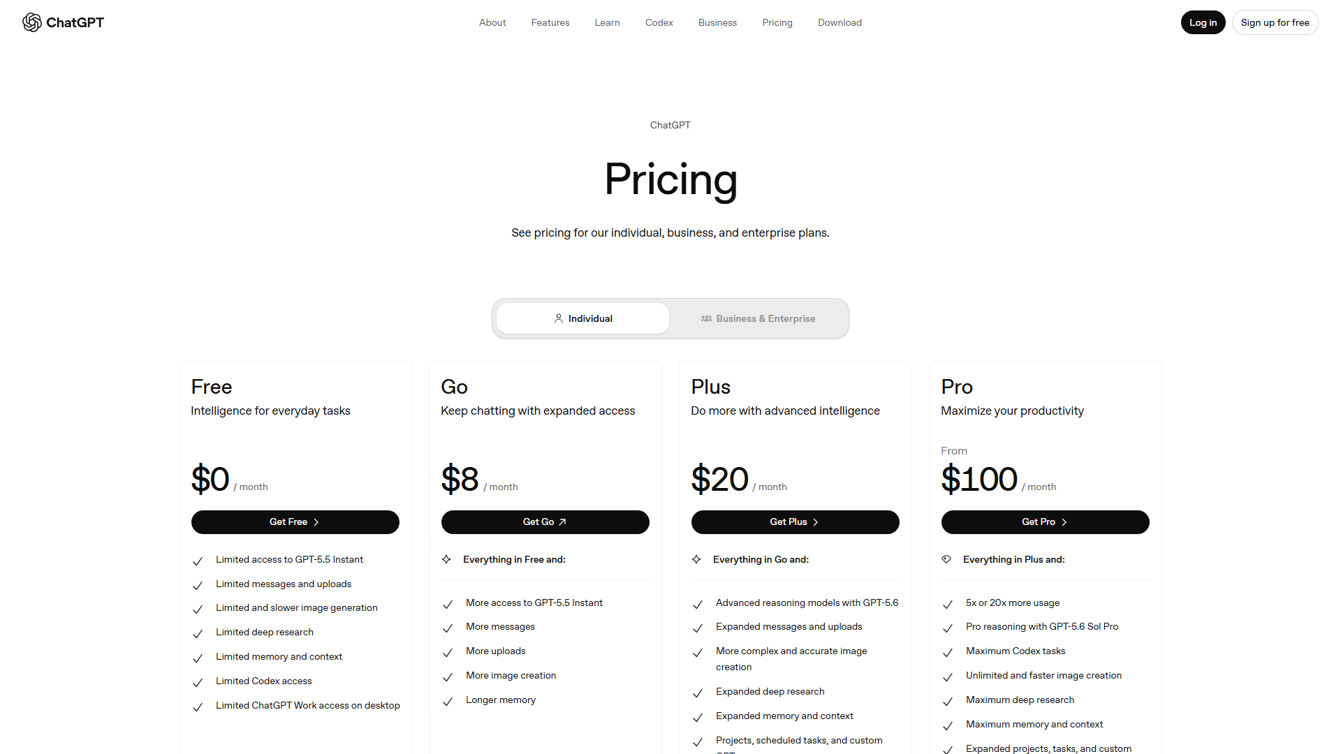 Pricing Plans Screenshot