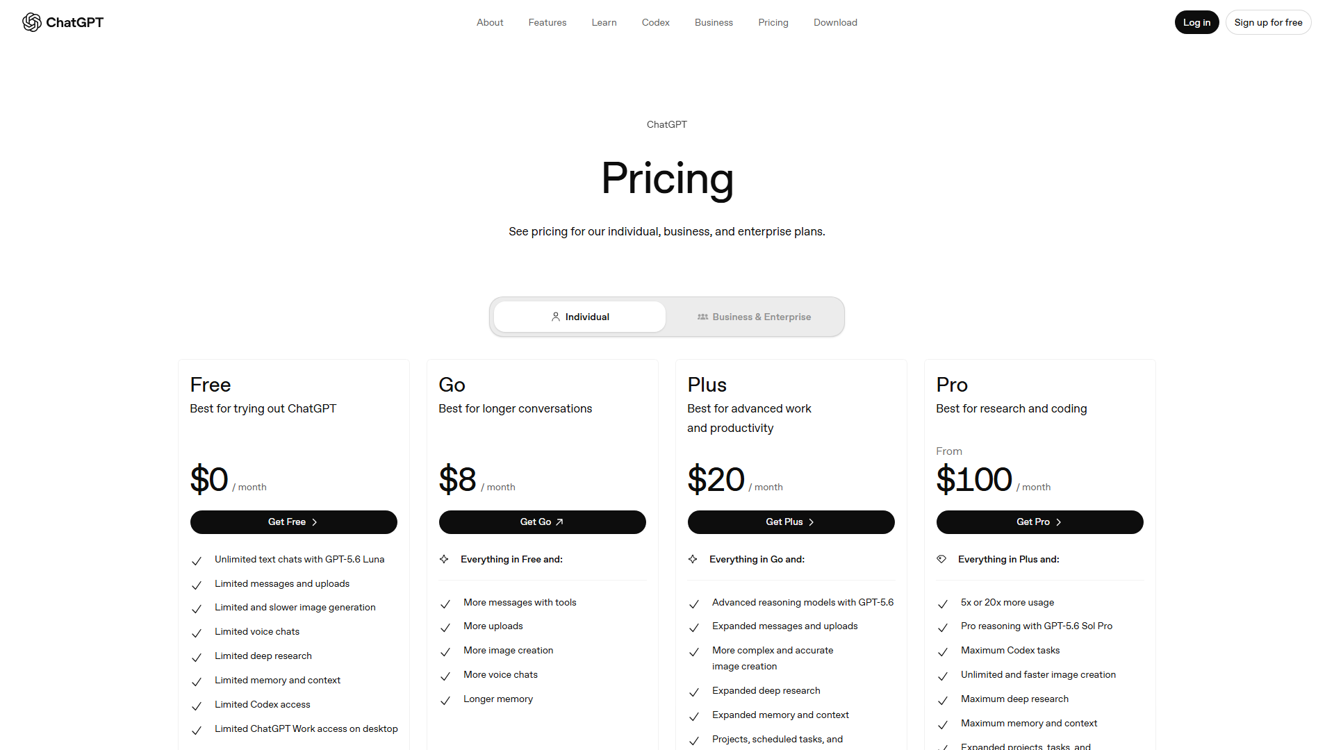 Pricing Plans Screenshot
